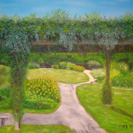 Dubner Park view under pergola, oil painting by Mark Romanowsky