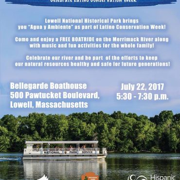 Poster with trees and a boat on the river that says "2016 National park Service)