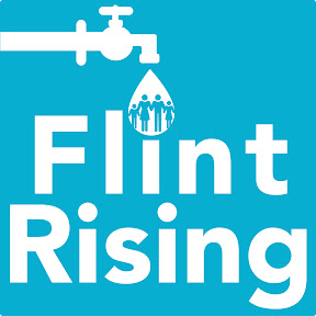 Fling rising logo with pipe and water droplet, inside water droplet is a family sillouette