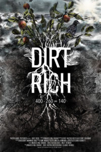 film poster for dirt rich - a plants roots are shown underground and above ground with fruit and leaves and a bird